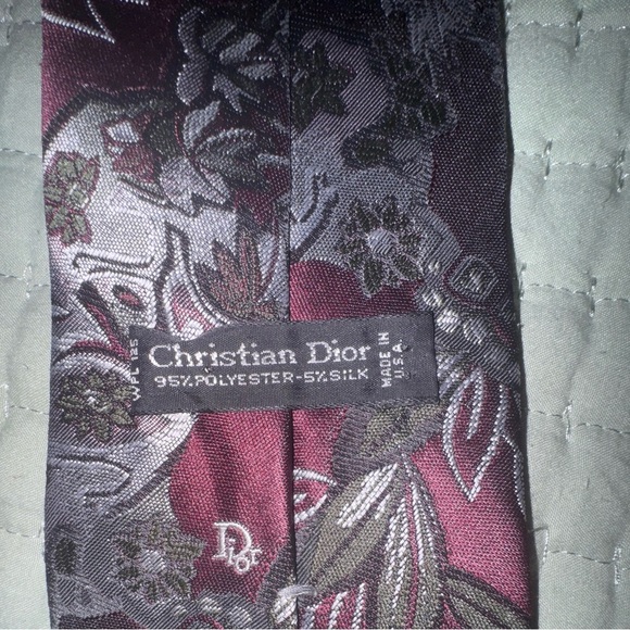 Dior Burgundy and Gray Floral Tie - Picture 3 of 5